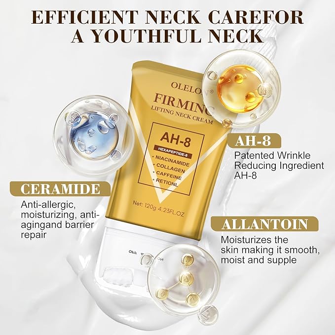 [2025 Upgrade] AH8 Firming Neck Cream with Roller - Tightening & Lifting Cream for Sagging Skin, 8-HA Clockwise Neck Cream for Face & Body Skin Tightening Cream with Massage Roller-FemmiqueWomen