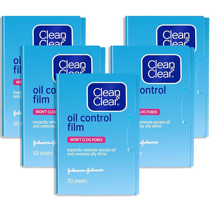 Oil Control Film Replacment for Clean & Clear Oil-Absorbing Sheets,5pack(total 300sheets)Oil Blotting Sheets for Face,9% Larger,Makeup Friendly High-performance Handy Face Blotting Paper for Oily Skin-FemmiqueWomen