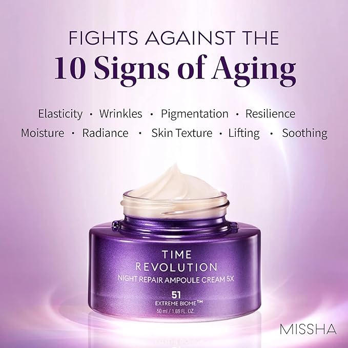 MISSHA Time Revolution Night Repair Ampoule Cream (5th Gen) 1.69 Fl Oz - Triple Fermented Deep-Sleep Night Cream - Overnight Care for Enhanced Radiance, Korean Skincare-FemmiqueWomen
