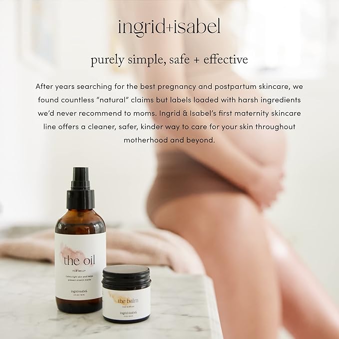 Ingrid & Isabel, The Oil, Organic Belly & Body Oil, Prevents Stretch Marks & Scars, Maternity & Pregnancy Skincare, 4 Fl Oz-FemmiqueWomen