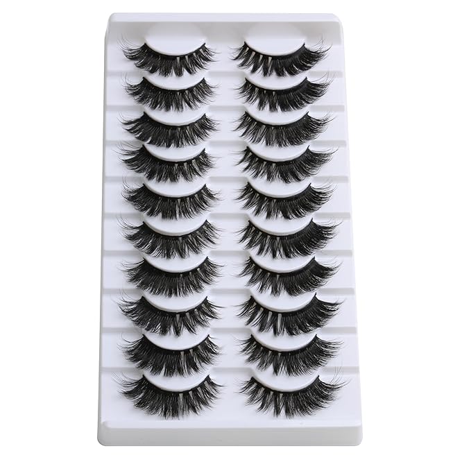 SUNWELL False Eyelashes 16mm Mink Lashes 8D Fluffy Cat Eye Faux Mink Lashes Strip Lashes Soft Reusable Luxury Volume Fake Eyelashes 10 Pairs Pack-FemmiqueWomen