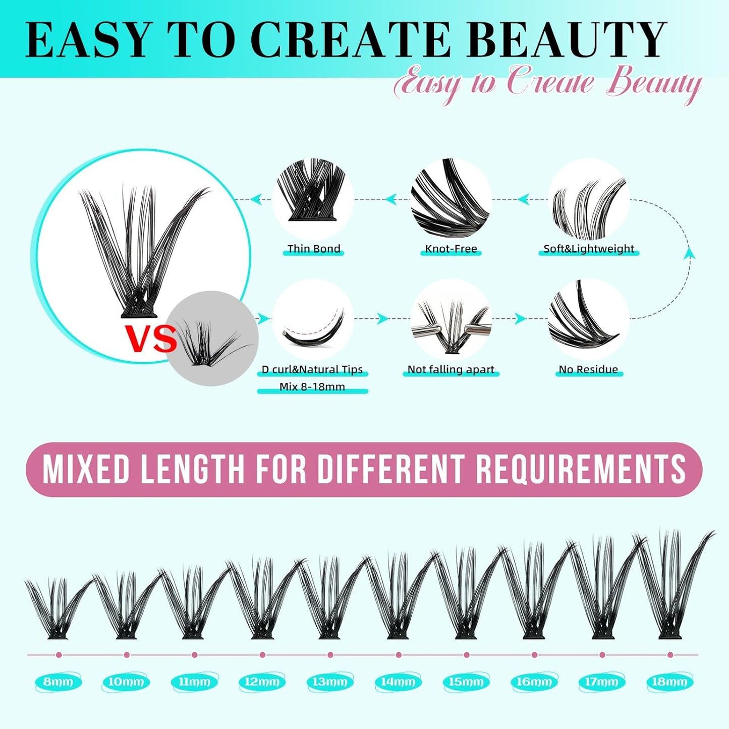 Lash Clusters Kit 200PCS 40D Eyelash Extension Kit D Curl Wispy Eyelash Clusters DIY Natural Individual Lashes Kits Lashes Extensions Kit with Lash Bond and Remover Eyelash Tweezer at Home（White Bond）-FemmiqueWomen