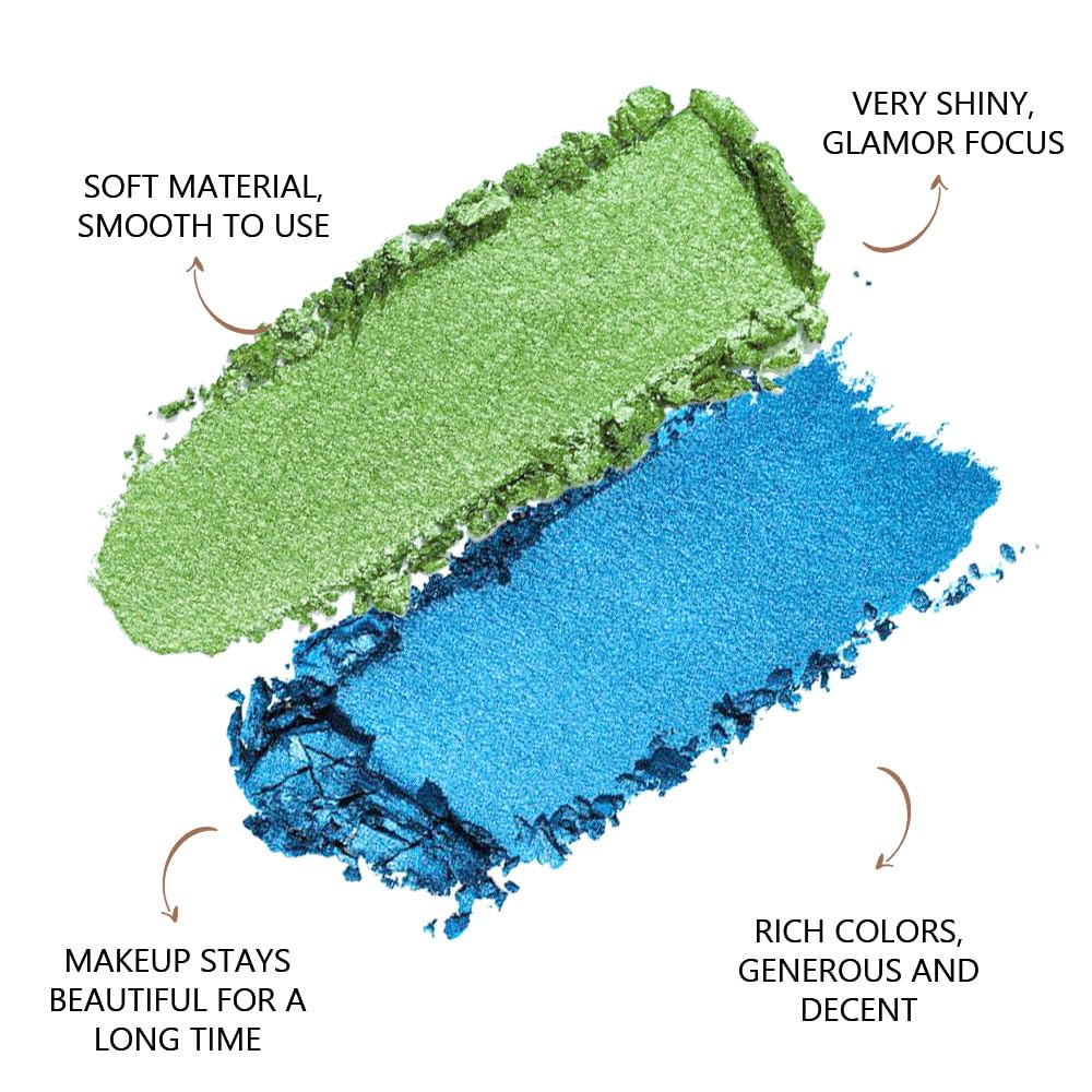 2 colors eye shadow makeup palette, Blue & Green Eyeshadows Halloween Birthday Party Wear, high pigment eye, matte & shimmer metal eye shadow powder, Blendable, Ultra-Pigmented(02)-FemmiqueWomen