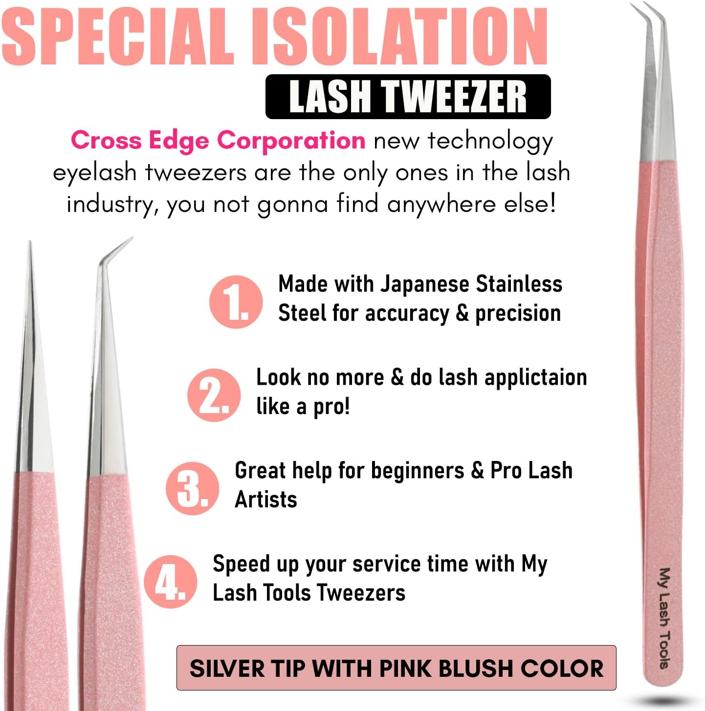 2pcs Straight & Curved Isolation Tweezers for Eyelash Extensions – 14cm Japanese Stainless Steel, Blush Pink, Best for Individual & Classic Lashes-FemmiqueWomen