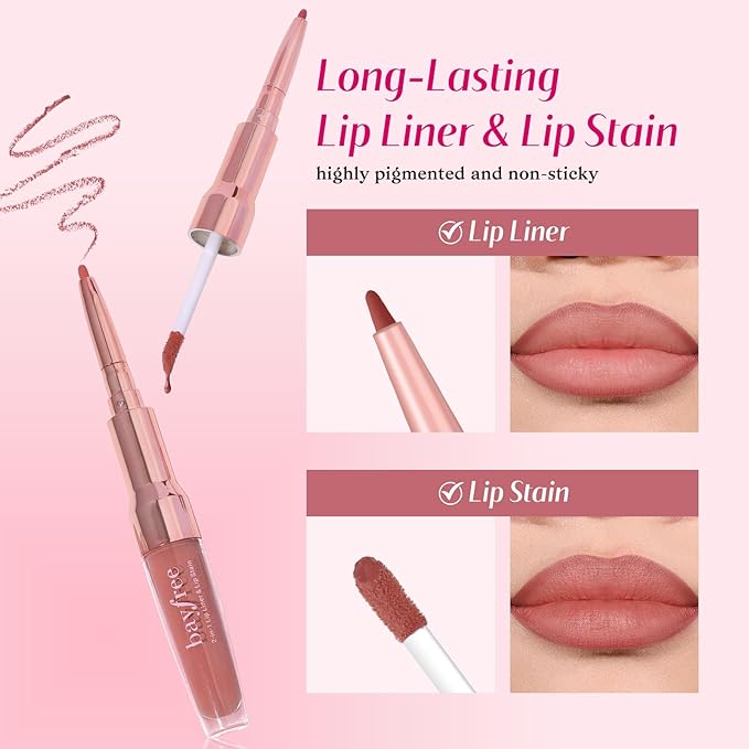 2-IN-1 Lip Liner and Lip Stain, High Pigmented Long Lasting Velvet Lip Tint, Well-Defined Lipliner, Weightless Waterproof Not Animal Tested, Matte Finish Makeup-FemmiqueWomen
