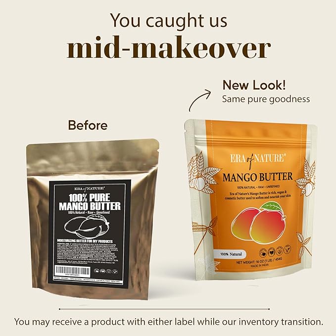 era of nature Organic Unrefined Raw Mango Body Butter Block 16oz - Moisturizing Mango Seed Raw Butter Bar for Skin & Hair, DIY Lip Balm Base, Cream, Soap & Lotion Making Supplies, Personal Skincare-FemmiqueWomen