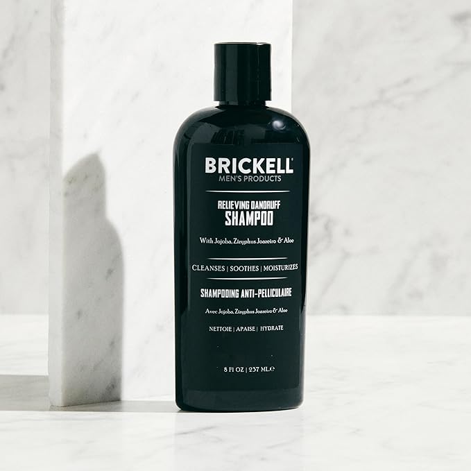 Brickell Men's Relieving Dandruff Shampoo For Men, Natural & Organic, Soothes and Eliminates Dandruff with Ziziphus Joazeiro, Aloe and Jojoba Oil (8 oz)-FemmiqueWomen