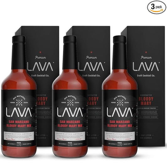 (3 Pack) LAVA Premium Bloody Mary Mix; Italian San Marzano Tomatoes, No Artificial Sweeteners, Vegan, Ready to Use, No Added Sugar, 1-Liter (33.8oz) Glass-FemmiqueWomen