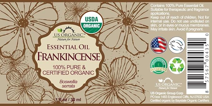 US Organic 100% Pure Frankincense Essential Oil, USDA Certified Organic, Steam Distilled, Boswellia serrata, Sourced from India, Topically or in Diffuser, Perfect for Aging Skin (30 ml)-FemmiqueWomen