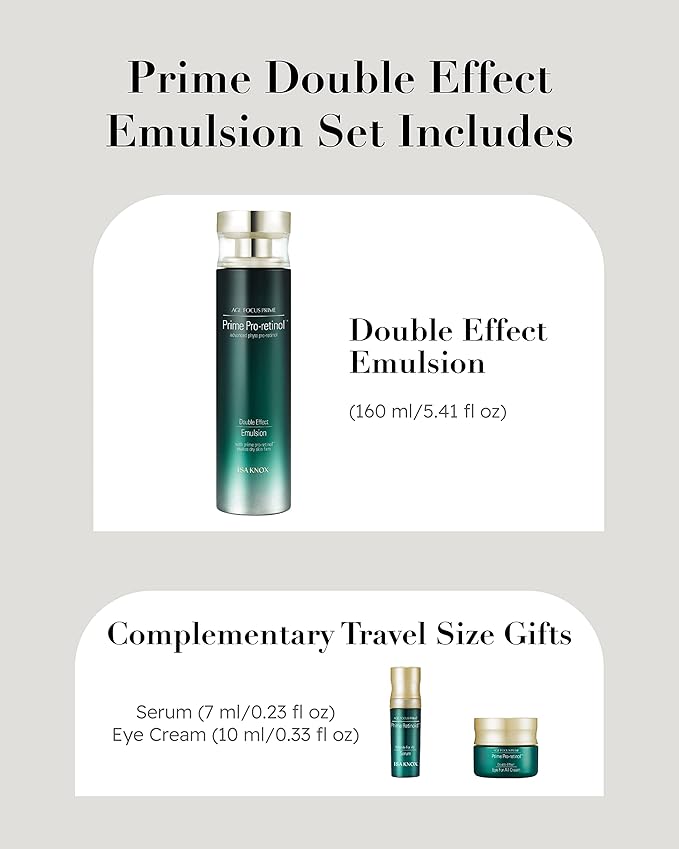 ISA KNOX AGE FOCUS PRIME Double Effect Emulsion by LG Beauty, PRIME Wrinkle For All Serum & PRIME Eye For All Cream - Korean Skin Care, Daytime Retinol (177 ml/5.99 fl oz)-FemmiqueWomen