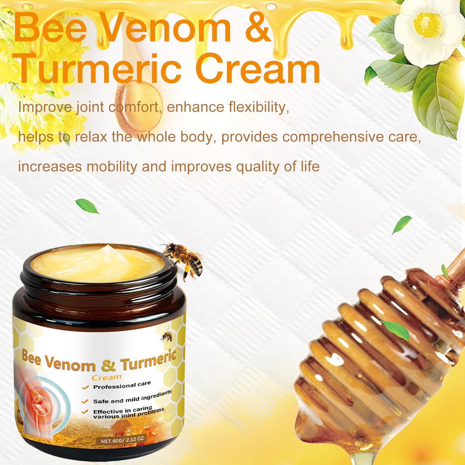 2Pcs Professional Bee Venom Joint,Bee Venom & Turmeric Cream,Natural Bee Venom Cream,Effective for The Back,Waist,Neck,Hands,Knees-FemmiqueWomen