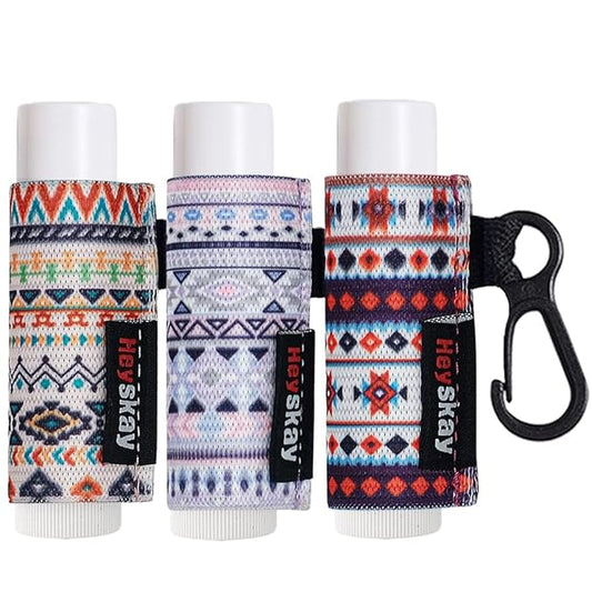 3PCS Lip Balm Holder Sleeves Chapstick Holder Keychain Lip Gloss Holder Keychain Elastic Sleeves (Boho Pattern)-FemmiqueWomen