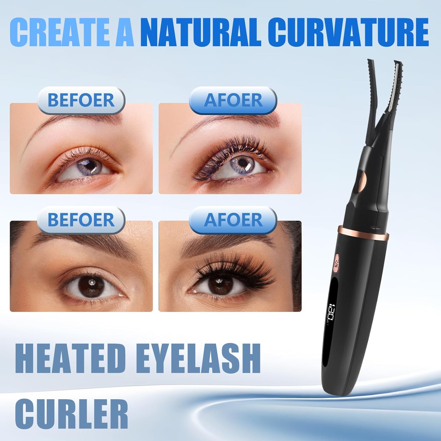 Heated Eyelash Curlers - 2 in 1 Clip- Type Heated lash Curler Best Seller Electric Eyelash Curler LED Display 3 Temp Settings for Makeup Tools USB Rechargeable Natural Curling 24H Long Lasting-FemmiqueWomen