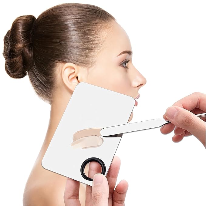 3 Pcs Makeup Foundation Spatula Spoon Tool Set, Make Up Mixing Palette Tray, Stainless Steel Skin Care Spatula, Cosmetic Scoop Scraper for Skincare Face Eye Cream (Silver)-FemmiqueWomen