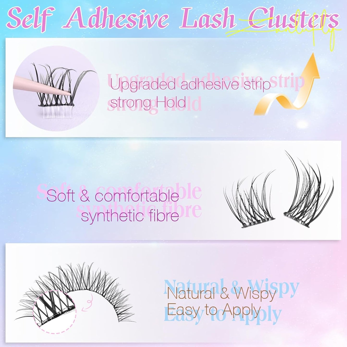 zanlufly Self Adhesive Lash Clusters No Glue Eyelashes C Curly Reusable Pre-glued Lashes No Damage Self Adhesive Eyelash Clusters Press on Eyelashes(8-14mm,120Pcs)-FemmiqueWomen