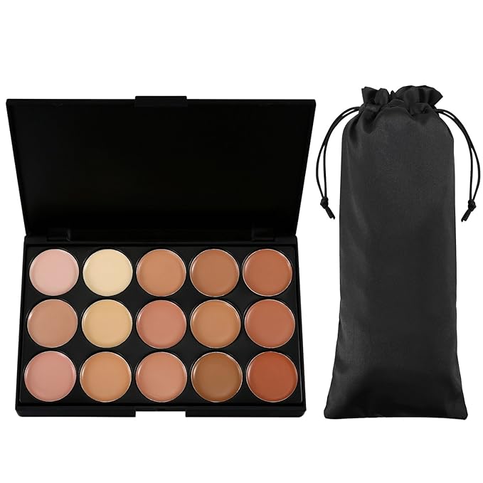 15 Colors Cream Foundation & Contour Palette, Professional Makeup Set, Multifunctional Concealer, Natural Finish, Full Coverage, All Skin Types, Unisex, Includes Storage Bag-FemmiqueWomen