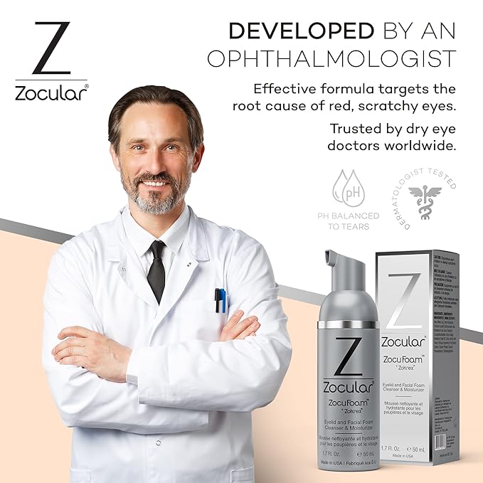 ZocuFoam Eyelid Cleanser - Foaming Eyelid Scrub - Natural pH Balanced Solution - 1.7 FL OZ (50mL)-FemmiqueWomen