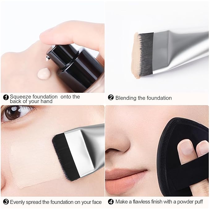 Flat Foundation Brush,Korean Makeup Brush Spatula Facial Brush for Liquid Foundation,Premium Face Makeup Brush for Blending Cream (Silver)-FemmiqueWomen