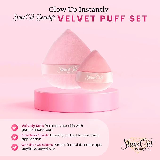 StansOut Beauty Velvet Makeup Puff Set (2-Pack) - Luxuriously Soft Powder Puffs for Seamless Face Makeup Application - Premium Quality - Perfect for Flawless On-the-Go Touch-Ups-FemmiqueWomen