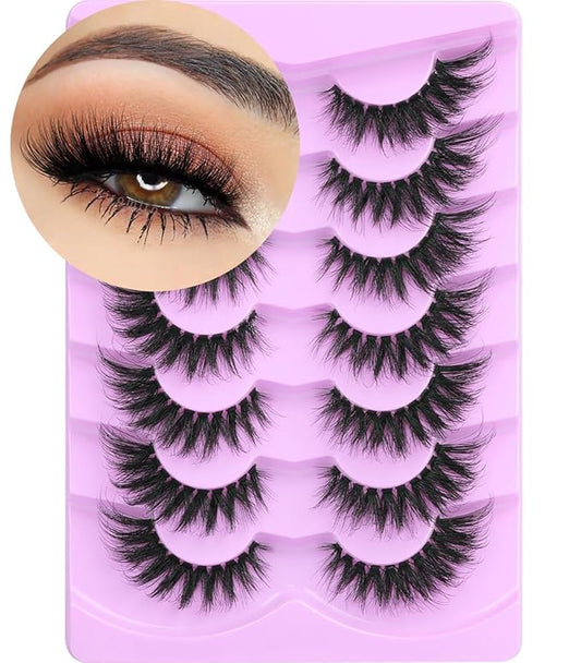 Lashes Clear Band Fox Eye Lashes 3D Volume Faux Mink Eyelashes Wispy False Eyelashes Strips 7 Pairs by Kiromiro-FemmiqueWomen