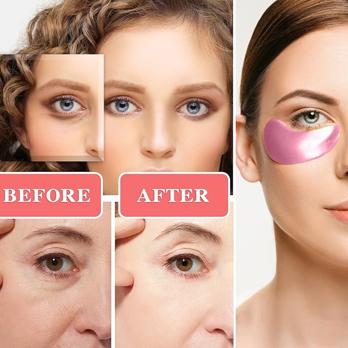 30 Pairs 24K Pink Under Eye Patches,Crystal Collagen Under Eye Mask,Puffy Eyes and Dark Circles Treatments,Moisturising&Hydrating Under Eye Patch Pads for Reducing Fine Lines Eye Bags(Pink)-FemmiqueWomen