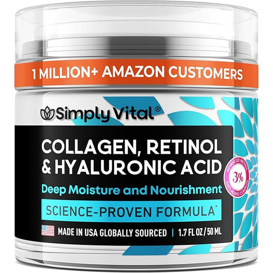 SimplyVital Collagen, Retinol & Hyaluronic Acid Cream - Anti-Aging Face Moisturizer for Face, Firming Skin Care Neck & Décolleté - Made in USA, Daily Moisturizer Face Cream Day & Night - 1.7 fl.oz.-FemmiqueWomen