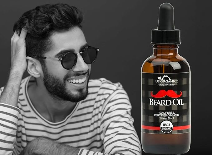 US Organic Beard Oil, 100% Pure, USDA Certified, Softens, shine, moisturizes, Amber Glass Bottle with Eye Dropper, 2 Ounce-FemmiqueWomen