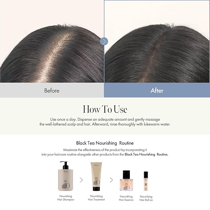 Vegan Nourishing Scalp Shampoo with Black Tea, Hyaluronic & Amino Acids to Strengthen Scalp Barrier, Creamy Woody Scent, Paraben, Sulfate & Silicone Free 450ml / 15.22 fl. Oz-FemmiqueWomen