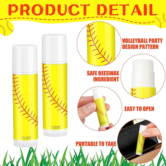 24 Pcs Softball Lip Balm Softball Team Gifts Softball Party Favors Softball Lip Balm Gift for Softball Team Softball Party Guest Supplies-FemmiqueWomen
