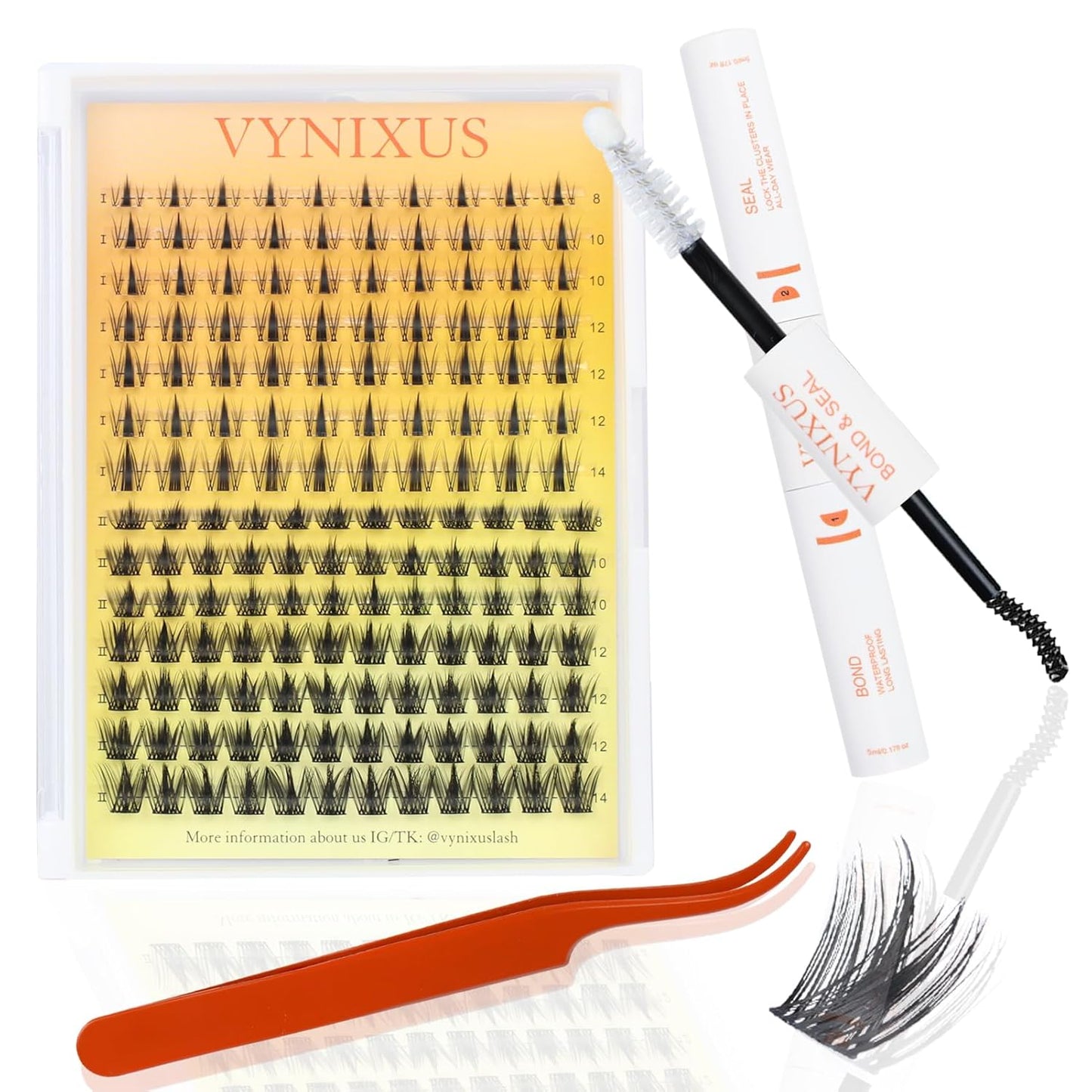 Lash Clusters Kit Eyelash Clusters DIY Lash Extension Kit with Lash Bond and Seal Waterproof Eyelash Tweezers Wet-Look Cluster Eyelash Extensions Kit (Set Fairy/Magic-0.07D-Mix8-14)-FemmiqueWomen