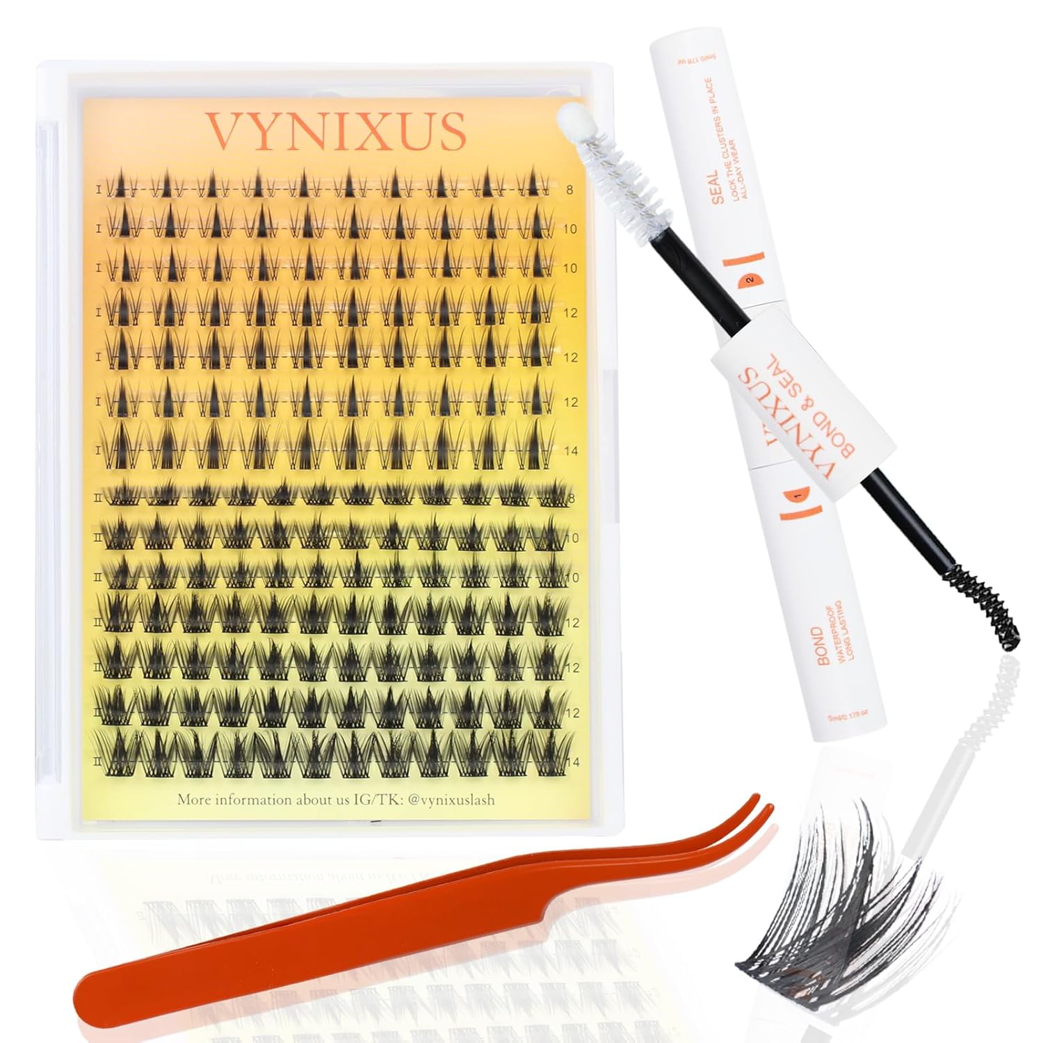 Lash Clusters Kit Eyelash Clusters DIY Lash Extension Kit with Lash Bond and Seal Waterproof Eyelash Tweezers Wet-Look Cluster Eyelash Extensions Kit (Set Fairy/Magic-0.07D-Mix8-14)-FemmiqueWomen