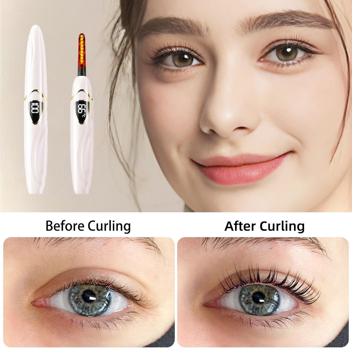 ZAPAL Heated Eyelash Curler, S600 Rechargeable Heated lash Curler, Intelligent Power Off Electric Eyelash Curler Heated Quickly 24 Hs Lasting Natural Makeup for Woman (Petal Pink/Gold, S600-148MM)-FemmiqueWomen