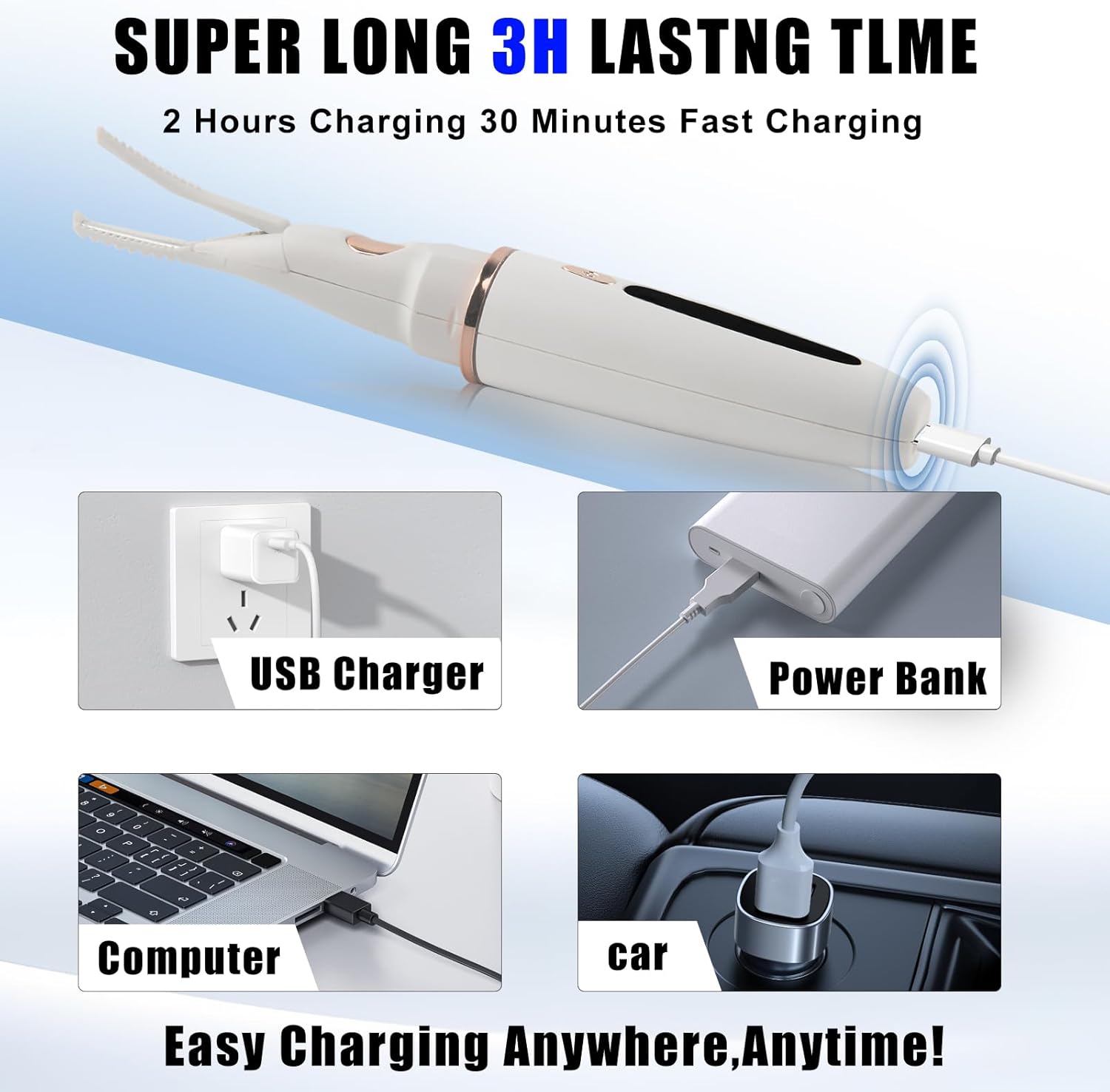 Heated Eyelash Curlers - 2 in 1 Clip- Type Heated lash Curler Best Seller Electric Eyelash Curler LED Display 3 Temp Settings for Makeup Tools USB Rechargeable Natural Curling 24H Long Lasting-WT B1A-FemmiqueWomen