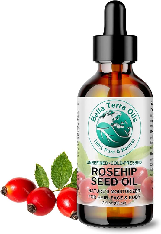 Bella Terra Oils - Organic Rosehip Seed Oil 2 oz - Cold-Pressed Elixir, Rich in Vitamin A, C, & E, Linoleic & Alpha-Linolenic Acid, Perfect Facial Emollient-FemmiqueWomen