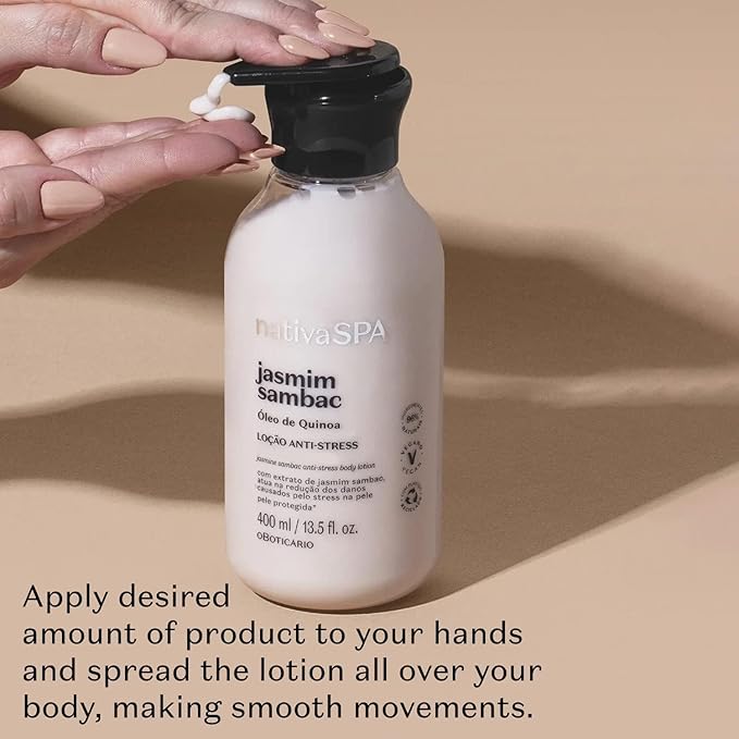 Nativa SPA by O Boticario Jasmin Sambac Anti-Stress Body Lotion, Fragranced Moisturizer Enriched with Purified Quinoa Drops to Boost Hydration, 13.5 Ounce (400ml)-FemmiqueWomen