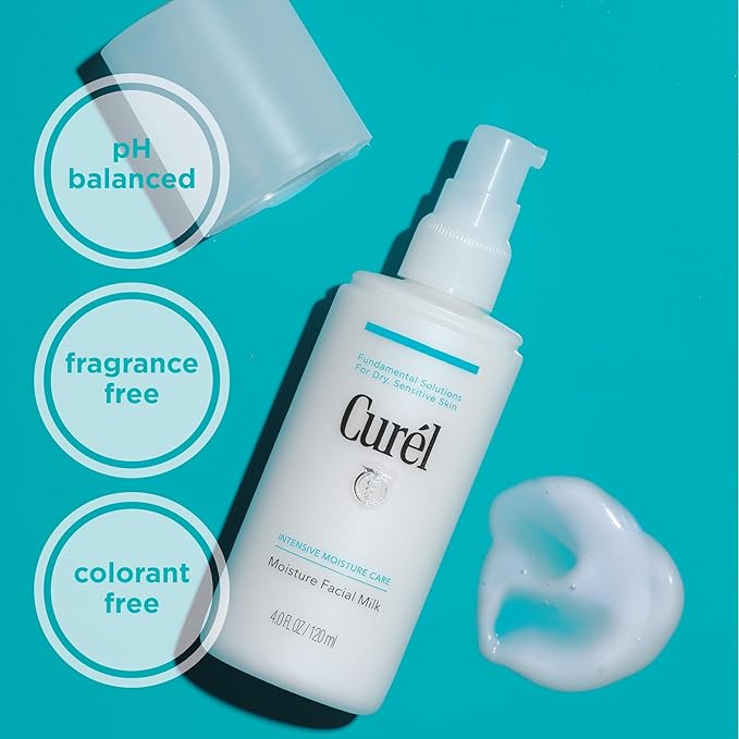 Curel Japanese Skin Care Moisture Facial Milk Moisturizer, Daily Face Lotion for Dry Sensitive Skin, pH Balanced, Unscented Advanced Ceramide Care Face Cream without Drying Alcohols, 4 oz-FemmiqueWomen