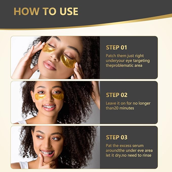 24K Gold Eye Mask, 30 Pairs, Natural Anti-aging Eye Pads for Puffy Eyes, Dark Circles, and Eye Bags with Amino Acid & Collagen, with Revitalize and Hydrate Your Skin-FemmiqueWomen