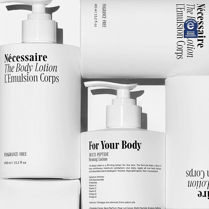 Nécessaire The Body Lotion with Pump. Fragrance-Free. Multi-Peptide Firming Lotion to Moisturize, Firm, Strengthen. 2.5% Niacinamide, Vitamin C/E + Omega 6/9. 450ml / 15.2 fl oz-FemmiqueWomen