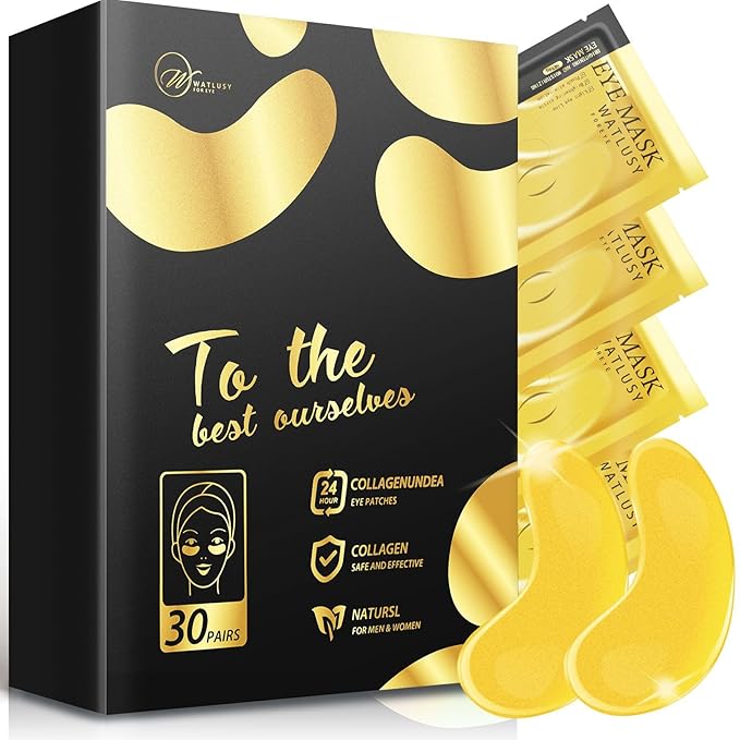 24K Gold Eye Mask, 30 Pairs, Natural Anti-aging Eye Pads for Puffy Eyes, Dark Circles, and Eye Bags with Amino Acid & Collagen, with Revitalize and Hydrate Your Skin-FemmiqueWomen