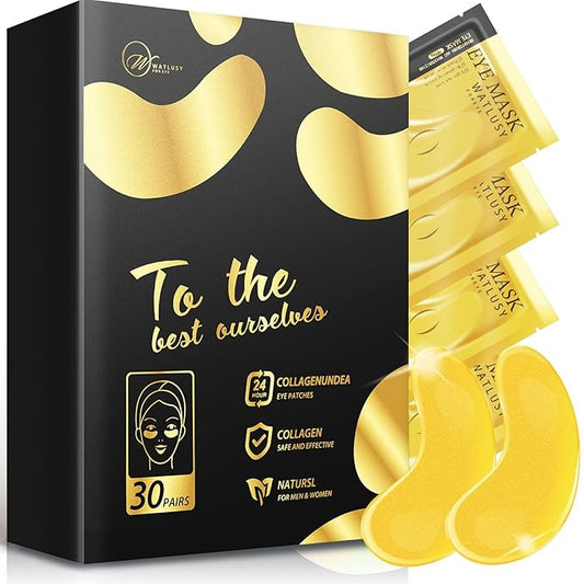 24K Gold Eye Mask, 30 Pairs, Natural Anti-aging Eye Pads for Puffy Eyes, Dark Circles, and Eye Bags with Amino Acid & Collagen, with Revitalize and Hydrate Your Skin-FemmiqueWomen