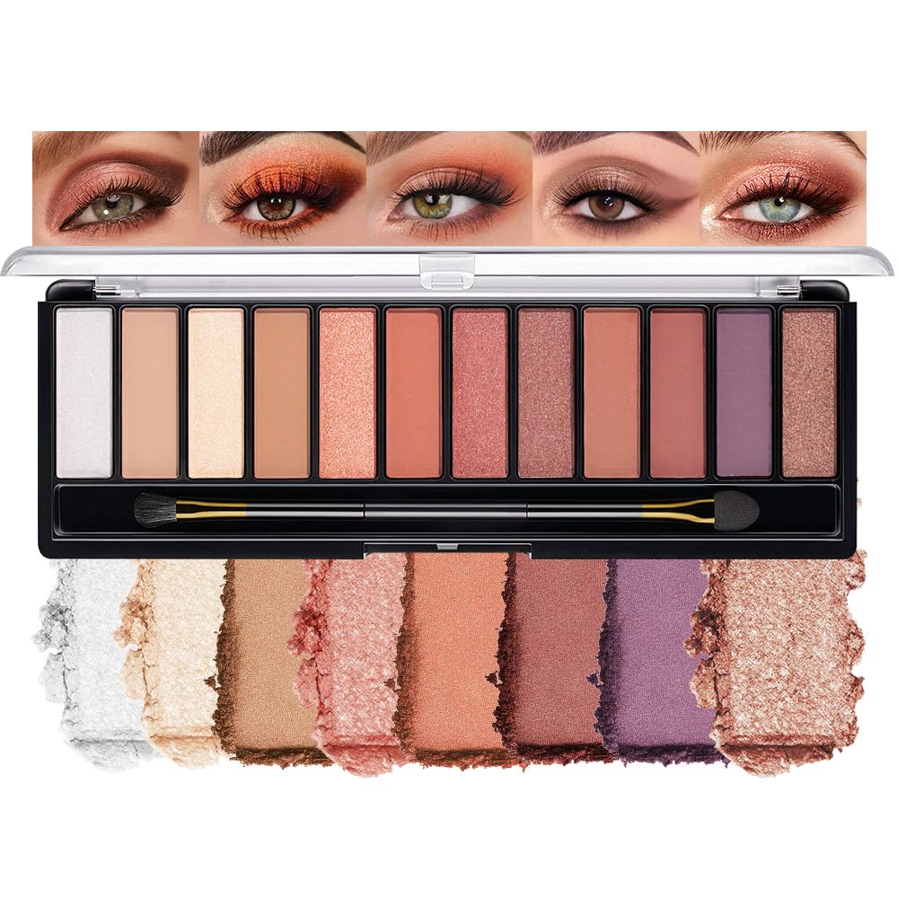 12 Colors Warm Eyeshadow Palette – Matte, Shimmer & Glitter Copper Coral Tones – Rose Gold, Champagne, Bronze & Terracotta Shades – High Pigment, Long-Lasting Eye Makeup for Women – 04#-FemmiqueWomen