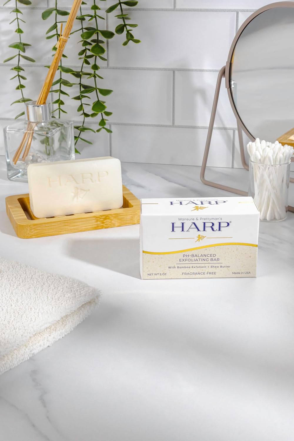 HARP pH-Balanced (5.0-6.0) Exfoliating Body Wash Bar - FRAGRANCE FREE. Bamboo Powder Exfoliation -the perfect consistency. Soap/Lye/Preservative/Dye/Masking agent-Free. Non-comedogenic. 5oz-FemmiqueWomen