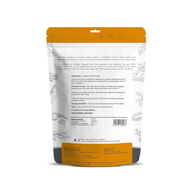 100% Organic Certified Aritha Powder (Soap Nut Powder) 227g /0.5 LB/ 08oz - Organic Hair Cleansing and Conditioning Product-FemmiqueWomen