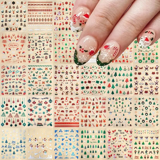 30 Sheets Christmas Nail Art Stickers 3D Self- Adhesive Snowflake Nail Charms Decals White Red Christmas Nail Decorations Accessories Supplies-FemmiqueWomen