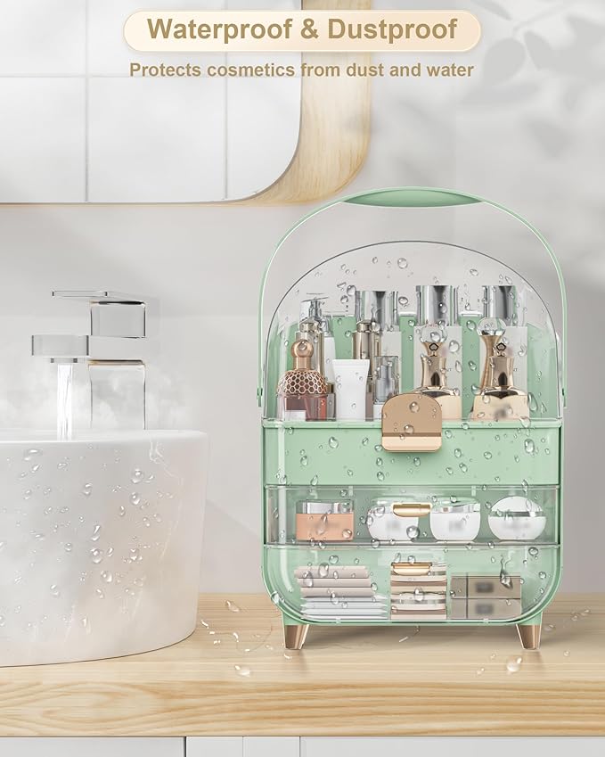 Makeup Organizer, Skincare Holder Bathroom Counter Organizer, Storage Box Cosmetic Display Cases, Teen Girl Gifts Trendy Stuff Make up Organizers for Vanity, Dresser, Countertop (Green)-FemmiqueWomen