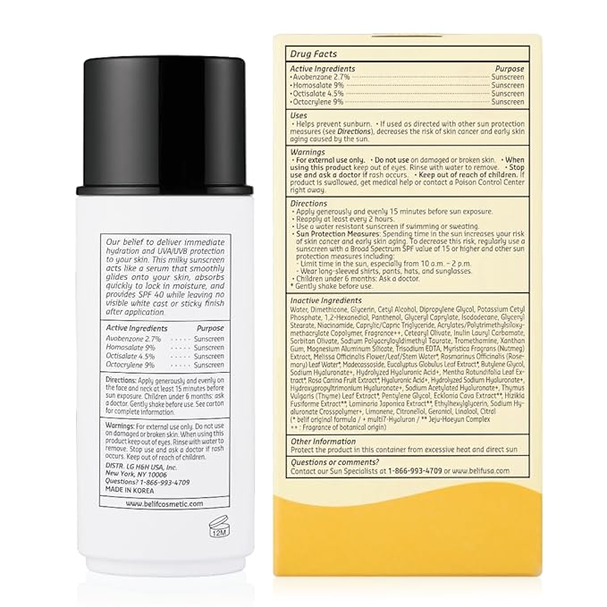 belif Milky Niacinamide Sunscreen SPF 40 – Lightweight & Invisible Sun Serum for Face with 7 Types of Hyaluronic Acid | No White Cast, Non-Comedogenic, Hydrating, Makeup-Gripping Primer (1.69 fl.oz)-FemmiqueWomen