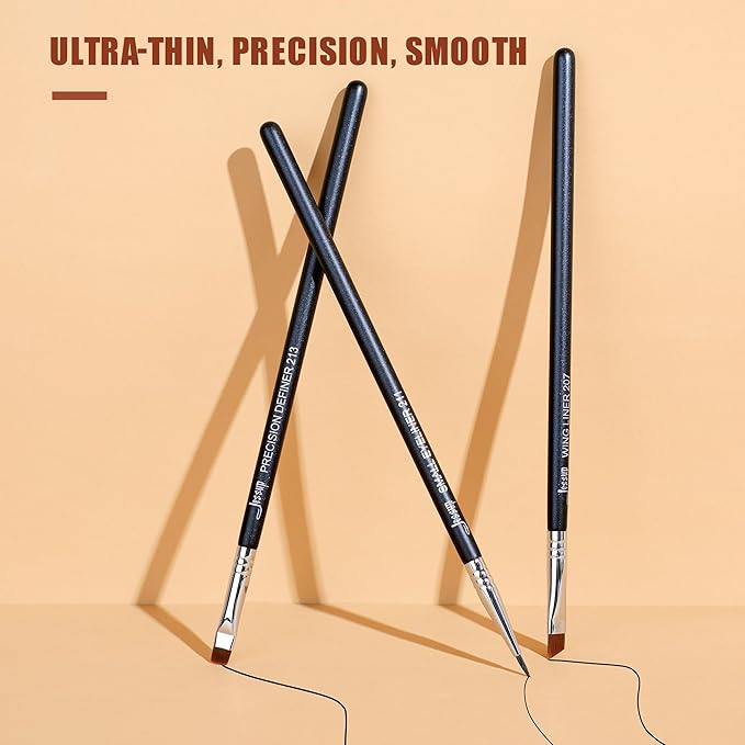 Jessup Eyeliner Brush Set, 3pcs Pro Precision Eyeliner Brushes Fine Point Angled Thin Gel Liquid Flat Winged Eye Liner Brush, Black T346-FemmiqueWomen