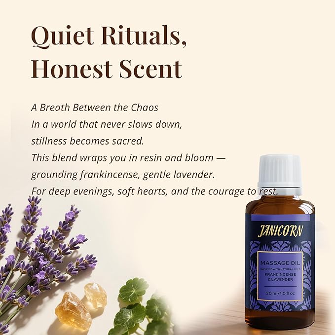 Frankincense & Lavender Botanical Massage Oil – Lightweight Face & Body Oil with Jojoba & Almond – Resin & Floral Aroma for Deep Massage, Fascia Release & Calming Rituals, 30ml (1.0 fl oz)-FemmiqueWomen