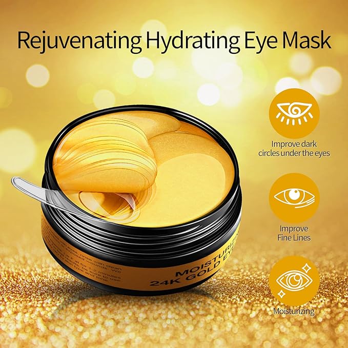 24K Gold Eye Mask - 60 Pieces, Collagen Hyaluronic Acid Eye Mask, Anti-aging, Remove Dark Circles, Puffiness and Wrinkles, Refreshes Skin, Suitable for Both Men and Women-FemmiqueWomen