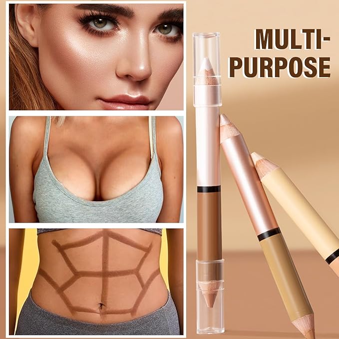 2 in 1 Cream Bronzer and Highlighter Stick,Cream Dual-Ended Highlight Contour Stick,Long Lasting & Waterproof Face Brighten Make up Pen-FemmiqueWomen